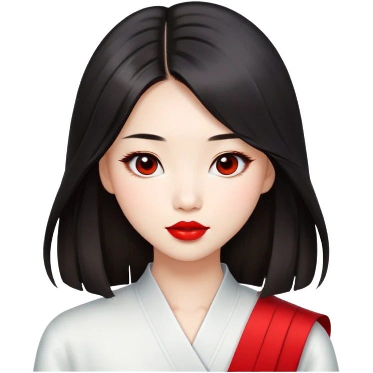 a beautiful chinese girl with shoulder length hair and red lips emoji