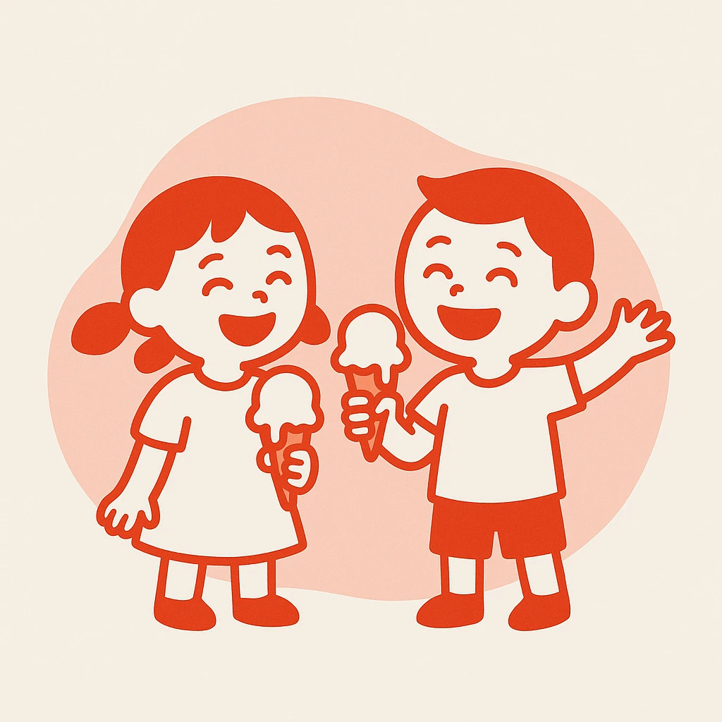 happy children with melting ice cream cones emoji