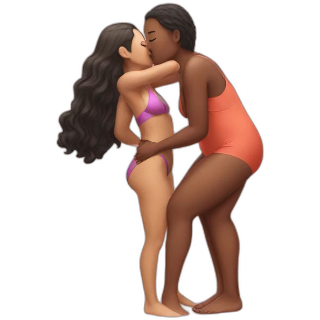 Woman kissing woman's legs in swimming suit emoji