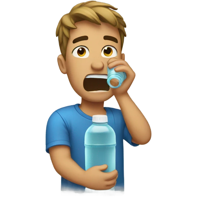 A guy crying over a water bottle  emoji