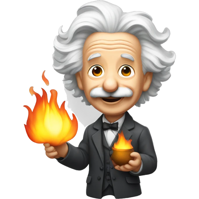 happy albert einstein holding small fire in one hand emoji