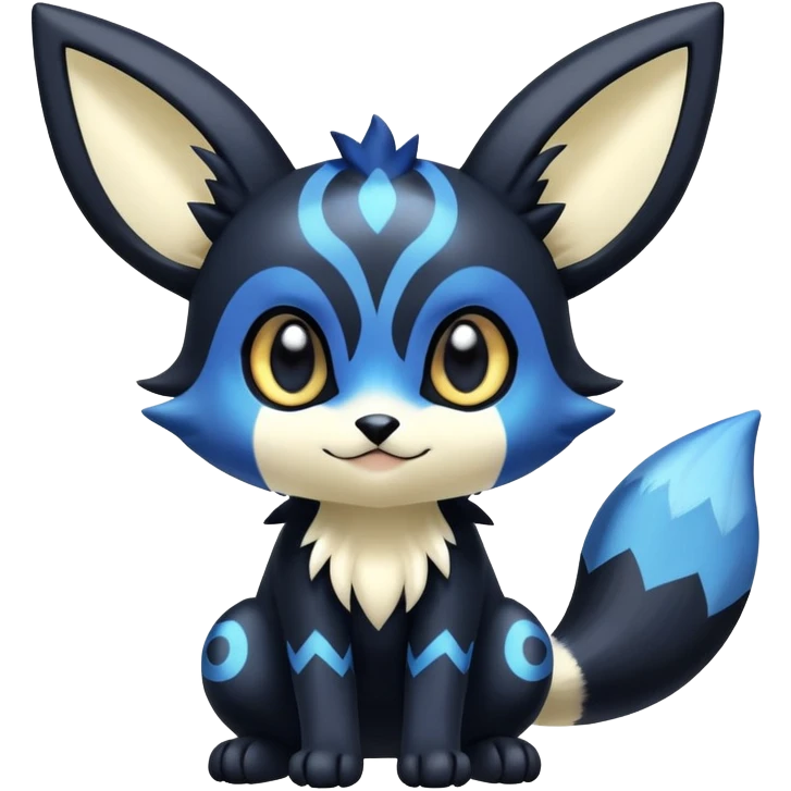 Shiny Cute Adorable Umbreon-Litten-Noibat-Meowstic-Hybrid-Creature with pattern-markings emoji