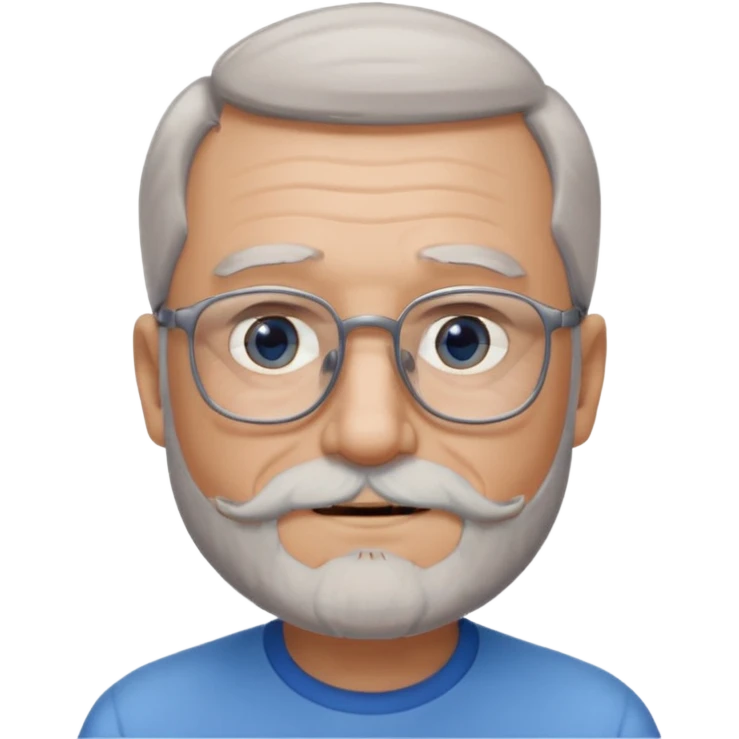 Create me an emoji of an old man. Gray really short size hair. Gray follow-up full beard. Squarer Glasses. Blue eyes. Little smile emoji