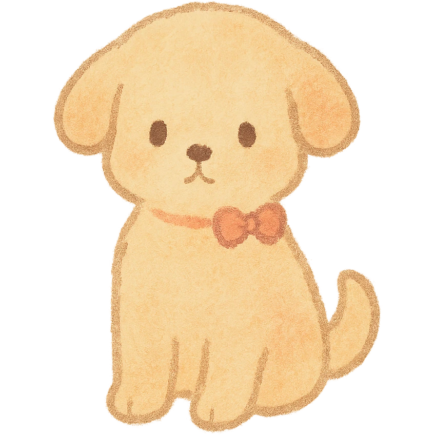 soft pastel puppy silhouette, Japanese hand-drawn kawaii style, full object, with a tiny bow emoji