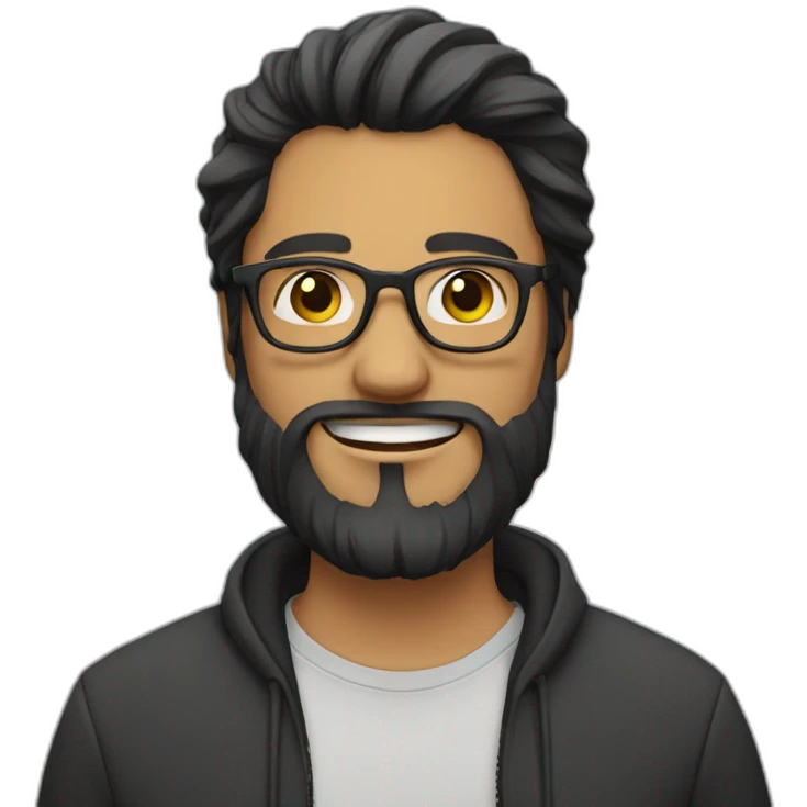 guy with black long hair a beard and glasses emoji