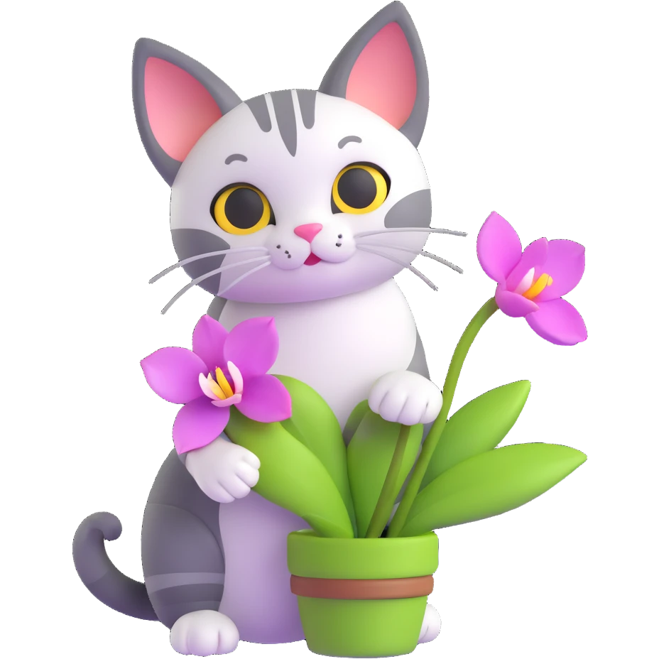 cat holding a spring orchid, microsoft style 3d fluent emoji emoji