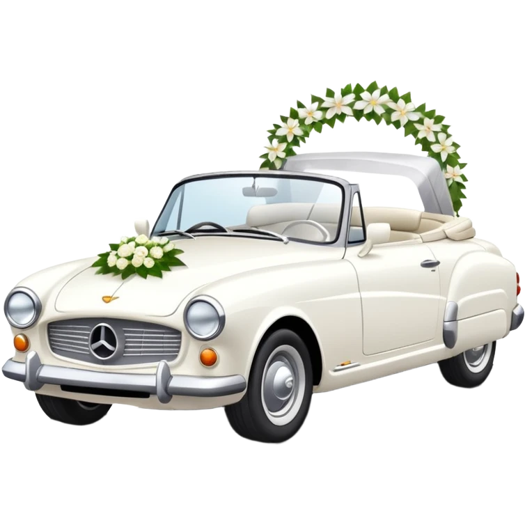 Luxury convertible car with wedding decorations, in profile emoji