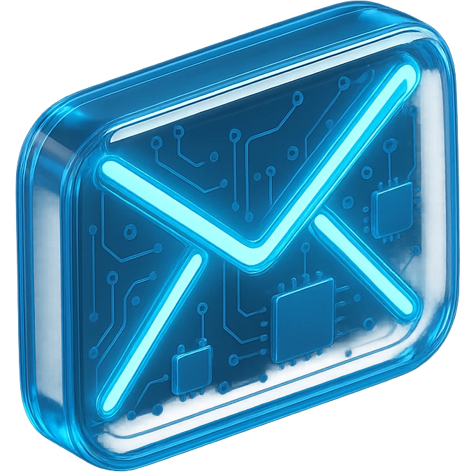 minimal high-tech email icon with blue accents and glowing effect emoji