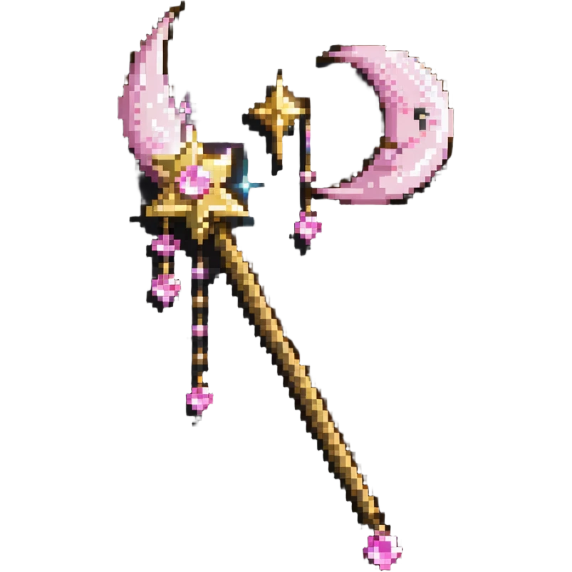 Sailor Moon's Moon Stick, a pink wand with a golden crescent moon on top and a magical pink crystal emoji