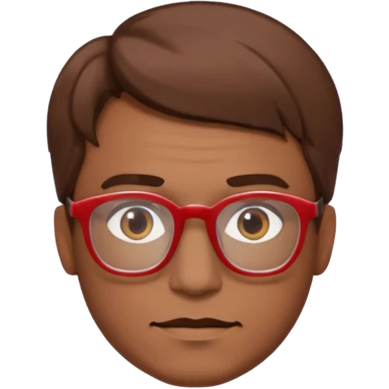 slightly elongated face of a man with red glasses and a big set of brown hair, variation 4 emoji