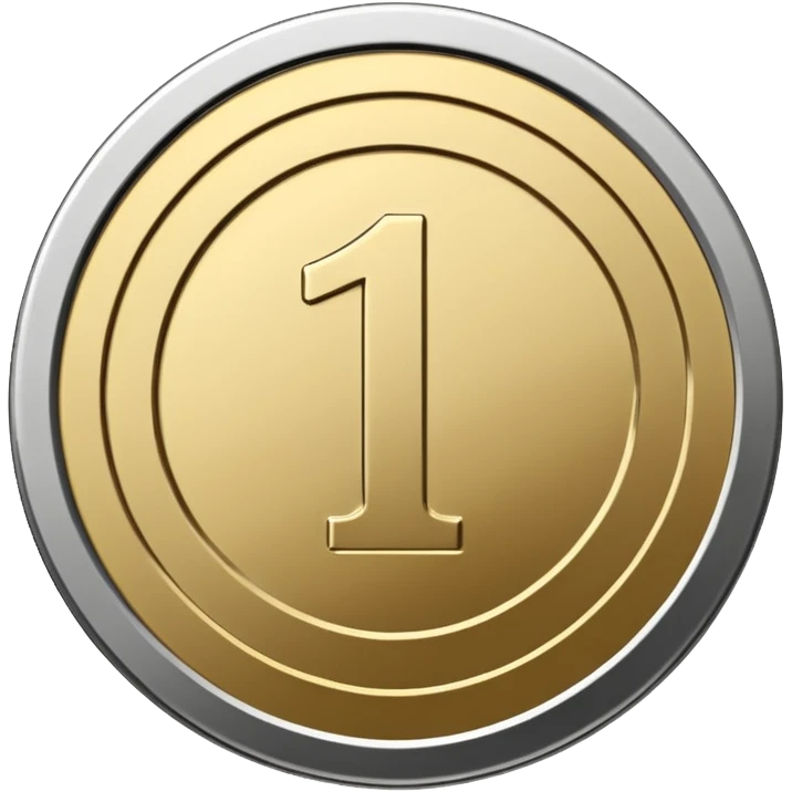 Emoji icon of a metal coin with engraved number 1, minimalist style, isolated, only metal color emoji