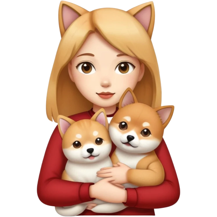 Girl holding a cat and a Shiba Inu emoji