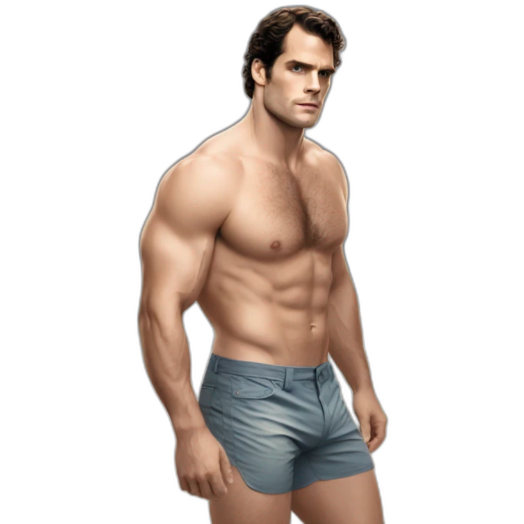henry cavill in the beach wearing a shorts emoji