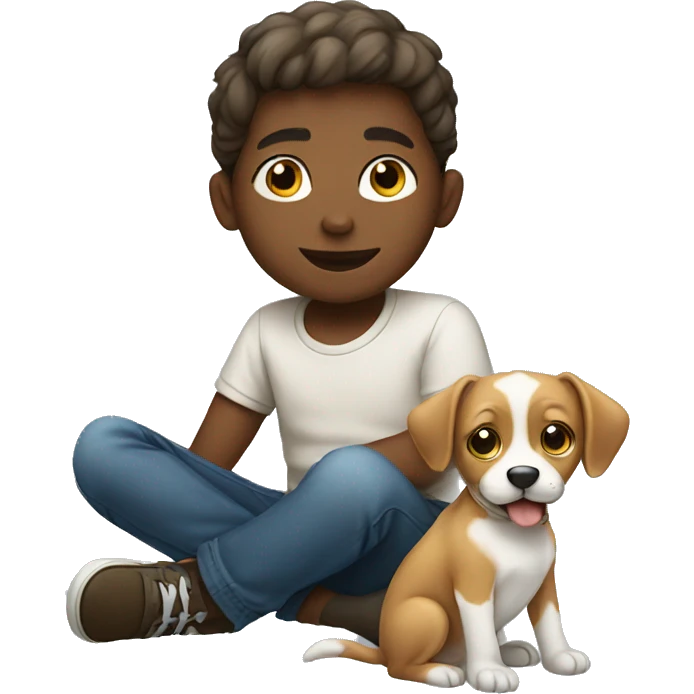 sitting boy with puppy emoji