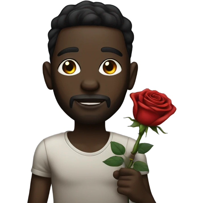dark-skinned male with tattoos, holding a rose with his mouth emoji