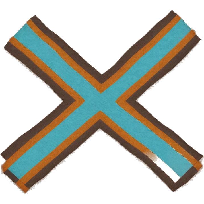 The Goliushi Language flag: a brown flag with a navy blue cross, an Aquamarine line though it, two yellow squares on the cross, and an orange bright orange stripes in the center of the cross  emoji