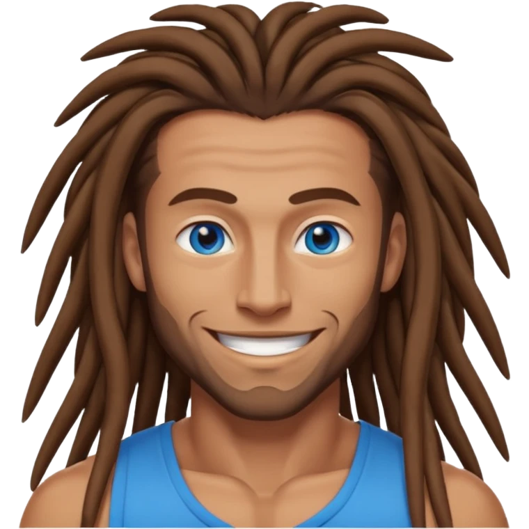 muscular man with long brown dreads and blue eyes emoji