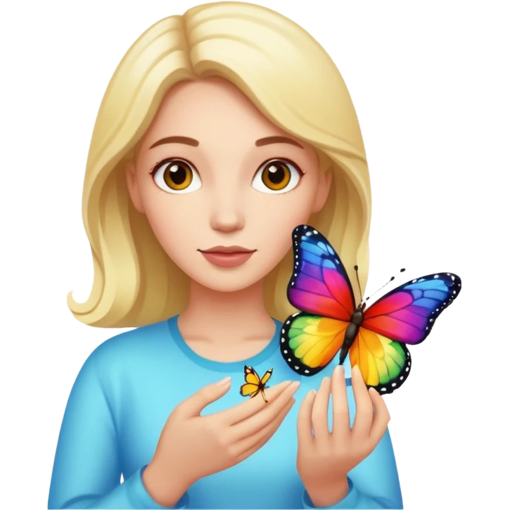 Cabelos de cor morro uma mulher branca com uma borboleta na sua mão emoji