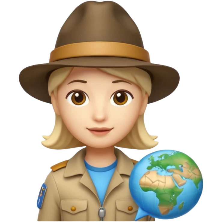 Apple Memoji-style 3D emoji of an explorer with a map and hat, soft shading, rounded shapes, no background.
 emoji