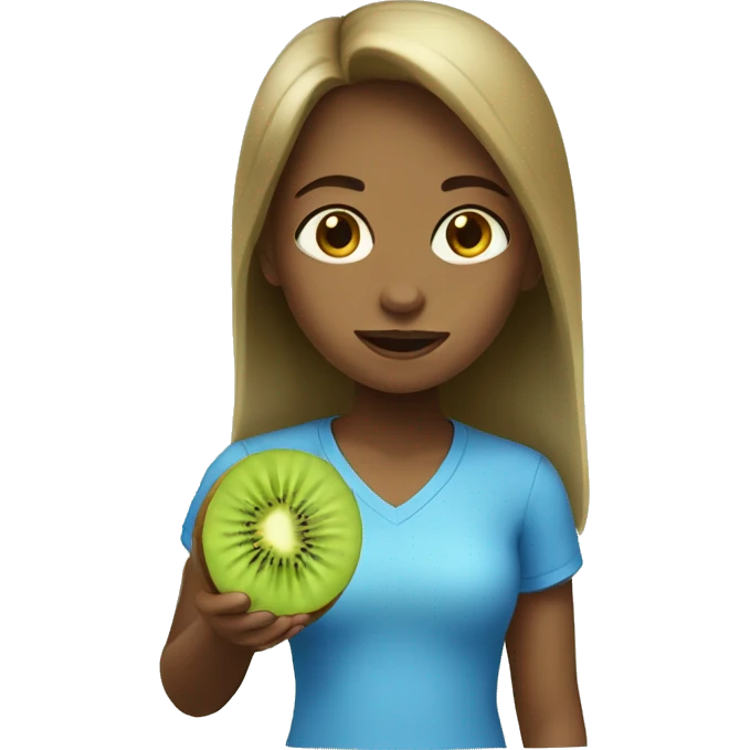 girl with blue eyes, eating kiwi emoji