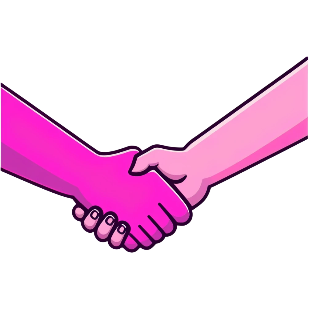 handshake, transparent glass with bright pink gradient from #FF335F to #FF99AA, soft glow and shadows, minimalistic emoji