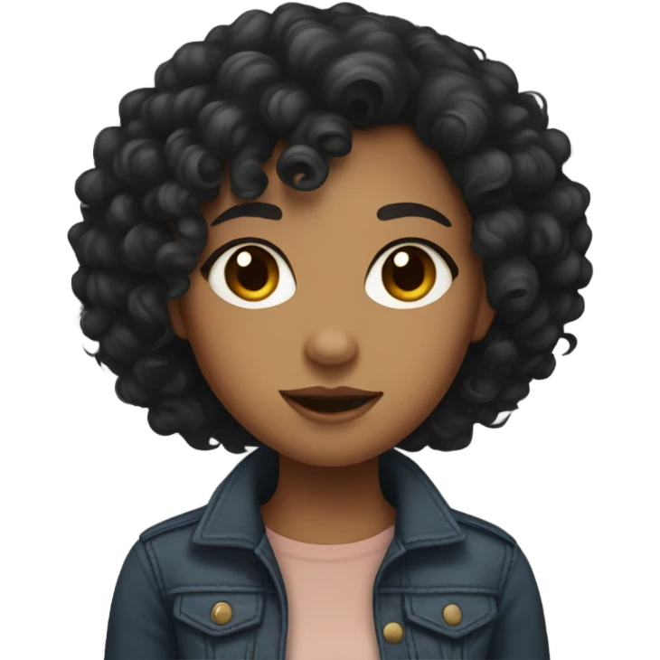 Mixed girl with dark curly hair and curly bangs emoji