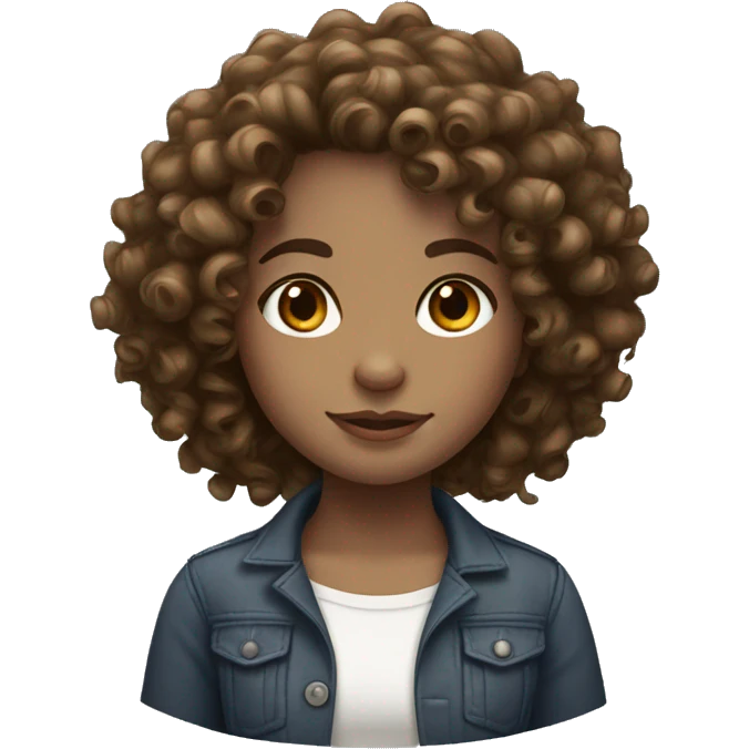 a curly hair girl with white skin and brown eyes emoji