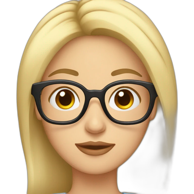 Mujer-pelo corto blanco-ojos marrones- gafas azules emoji