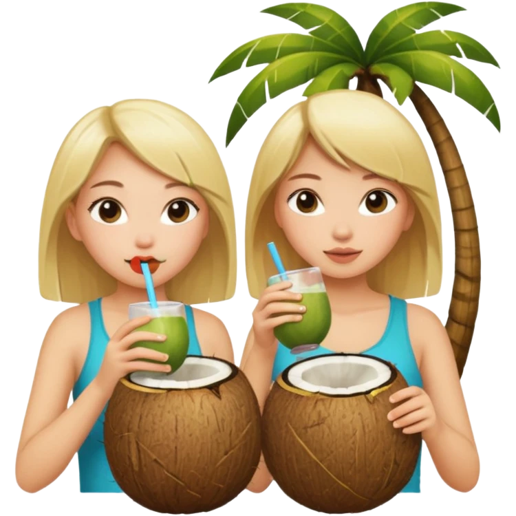 girls drinking out of a coconut one is Asian the other one is blonde  emoji