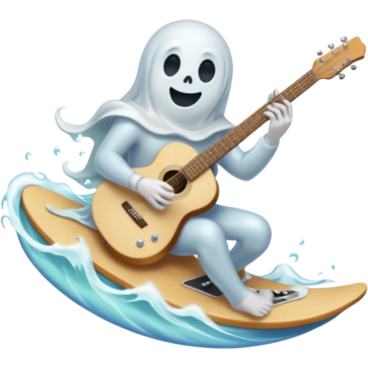 Ghost riding a wave while playing the guitar emoji