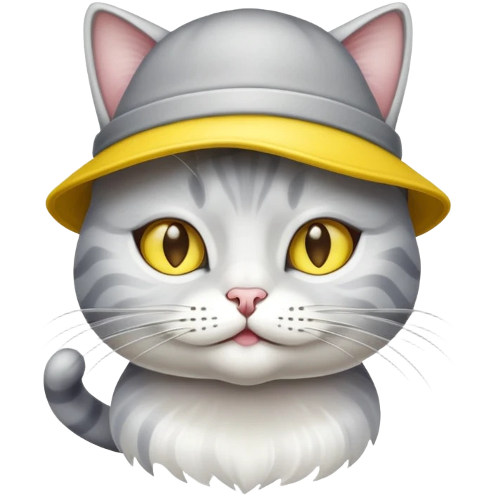 Silver shaded cat with yellow hat emoji