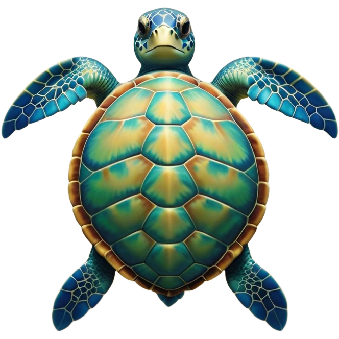 Cinematic Noble Sea Turtle Portrait Emoji, Poised and wise, with a majestic, domed shell adorned with rich, textured patterns and a smooth, ancient body gliding gracefully through the water, deep, reflective eyes exuding calm wisdom, Simplified yet sharp and sophisticated features, highly detailed, glowing with a soft, oceanic glow, high shine, intelligent and graceful, stylized with an air of timeless marine majesty, focused and serene, soft glowing outline, capturing the essence of a watchful and confident sea guardian that appears ready to glide out of the screen with effortless authority! emoji