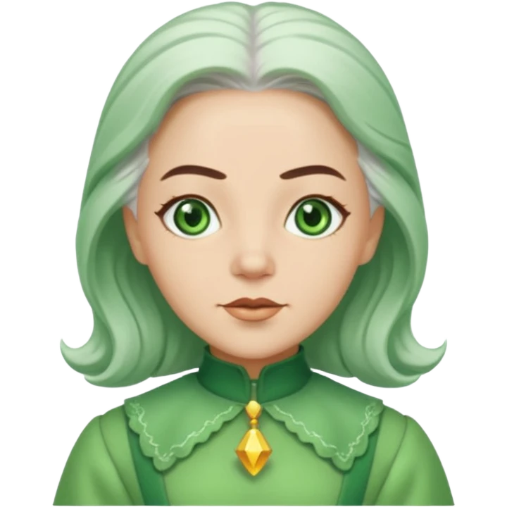 The Wizard from the Wizard of Oz with light skin, green eyes, white hair, green outfit emoji