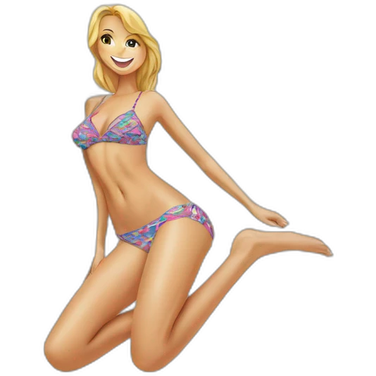 Sexy pose soft-fit Caucasian woman bikini (beach body) bed emoji