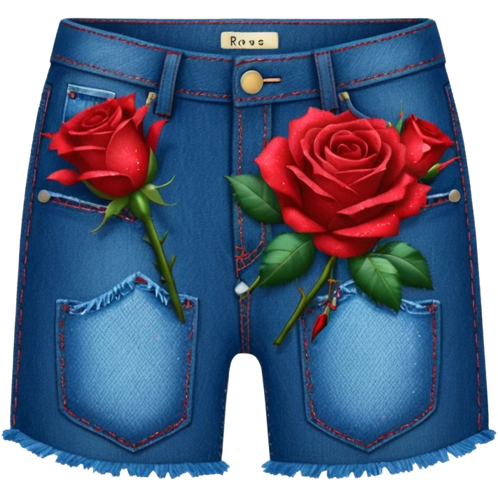 Denim pocket with glittery roses sticking out of the pocket  emoji