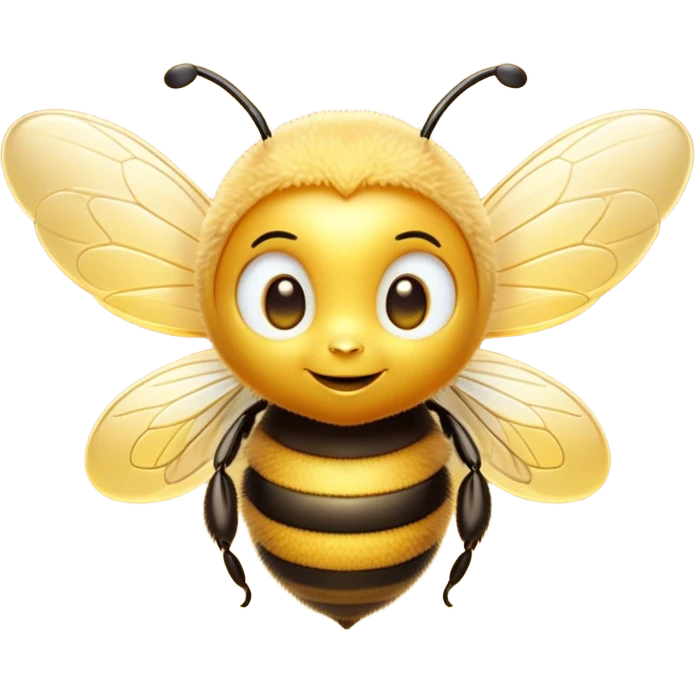 Cinematic Cute Bee Portrait Emoji, Head tilted playfully and inquisitively, featuring a delightfully small, fuzzy body with bright, sparkling eyes and adorable, delicate wings, Simplified yet irresistibly adorable features, highly detailed, glowing with a warm, inviting glow, high shine, affectionate and lively, stylized with a touch of whimsical honeyed charm, soft glowing outline, capturing the essence of a mischievous yet endearing bee that seems as if it could buzz out of the screen into your arms! emoji