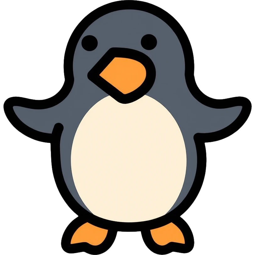 penguin icon constructed entirely from circles and triangles, geometric minimalist design emoji