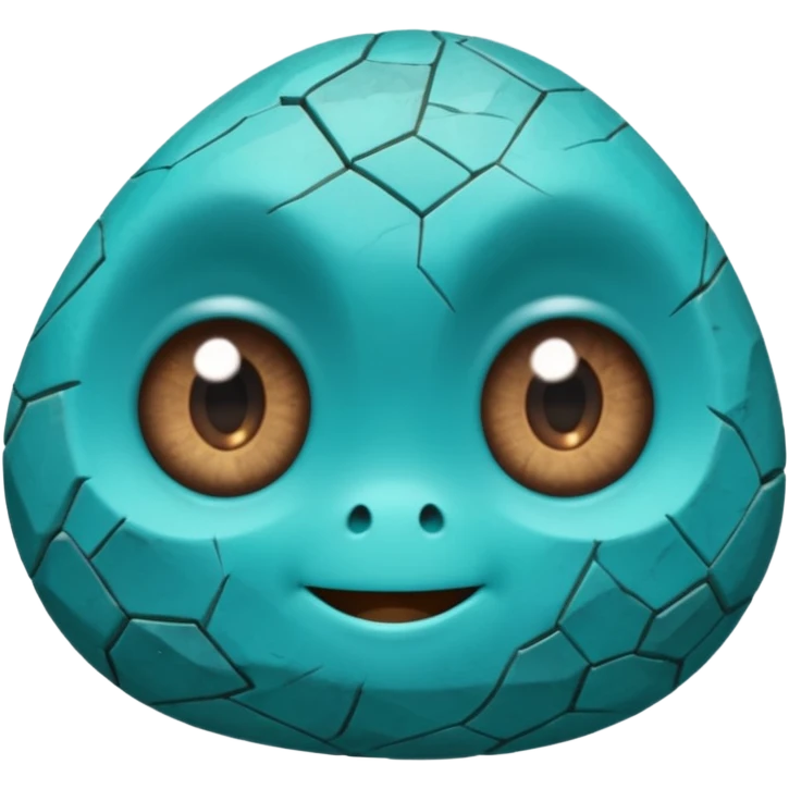 One small turquoise rock creature, rounded but still clearly a rock with cracks and facets, subtle shine, big expressive eyes and a shy smile, emoji