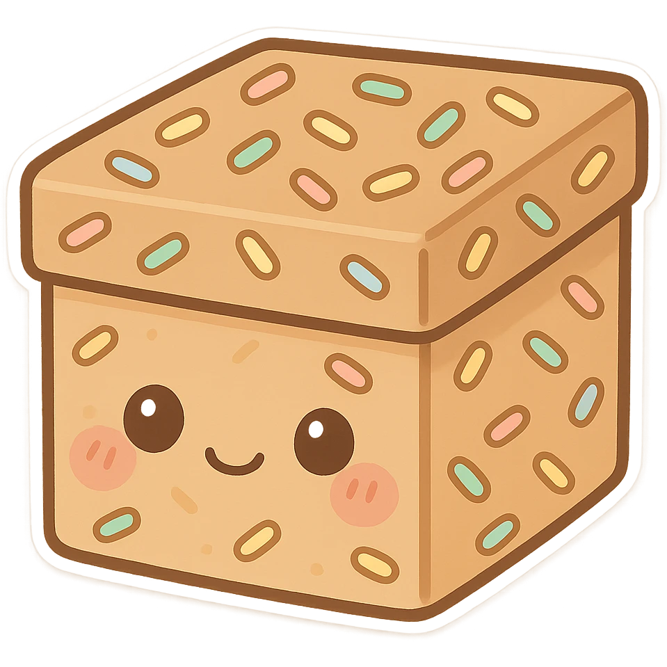 chibi style cute box, decorated with sprinkles, blushing cheeks, soft colors emoji