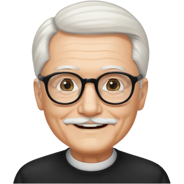 An elderly man with neatly combed white hair swept back and wears black rectangular glasses. His face is oval-shaped with  a small white beard.  emoji