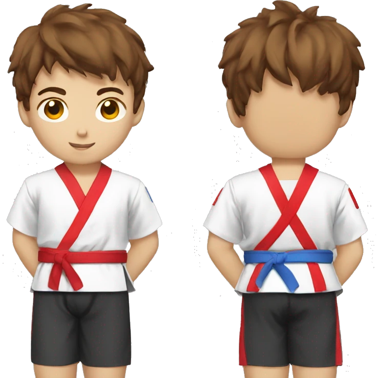 Taekwondo uniform red belt asian boy brown hair birthday emoji