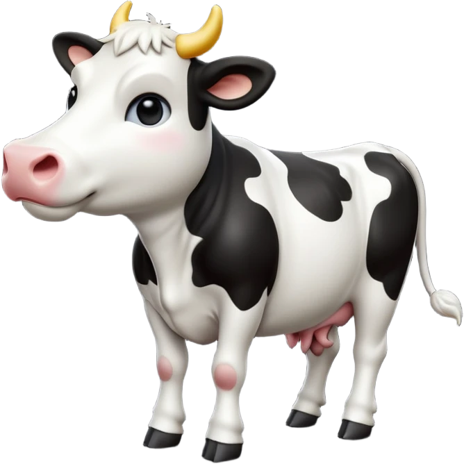 cinematic-[cow]-realistic-full-body-standing-emoji,-tail-flicking-lazily,-head-tilted-dramatically,-sleek-[black and white]-fur,-simplified-yet-realistic-focused-features,-highly-detailed,-glowing-with-an-almost-sarcastic-glow emoji