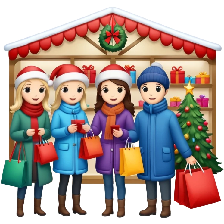 Christmas department store with festive shoppers emoji