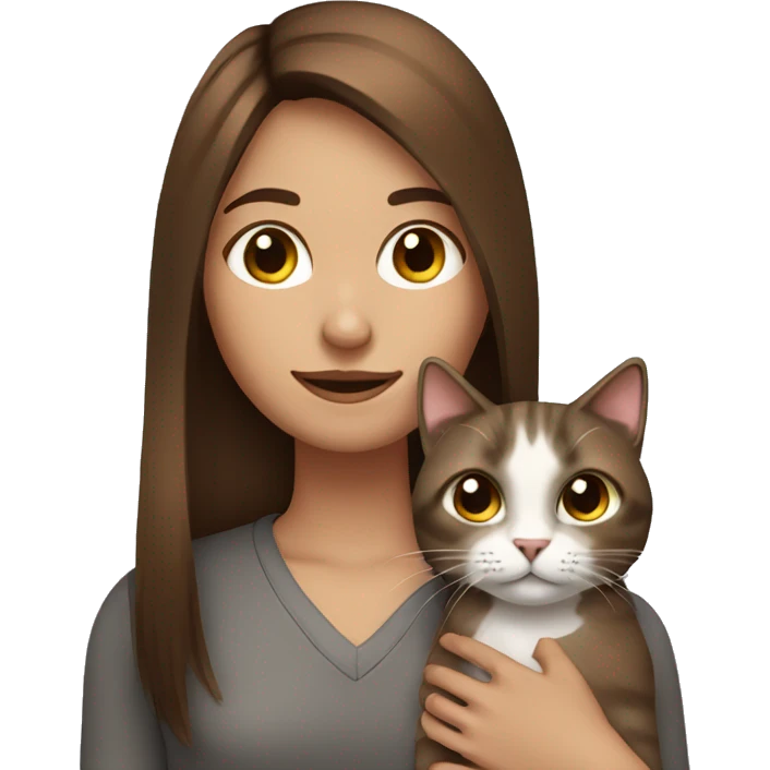 brown straight hair girl with a cat emoji