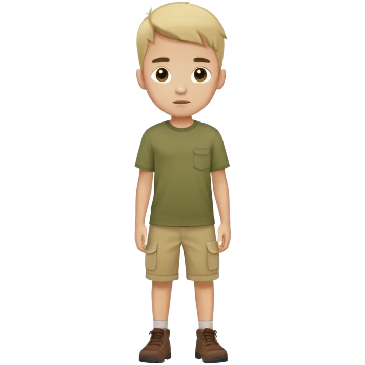 boy wearing an olive-green shirt over a brown T-shirt with beige cargo shorts emoji