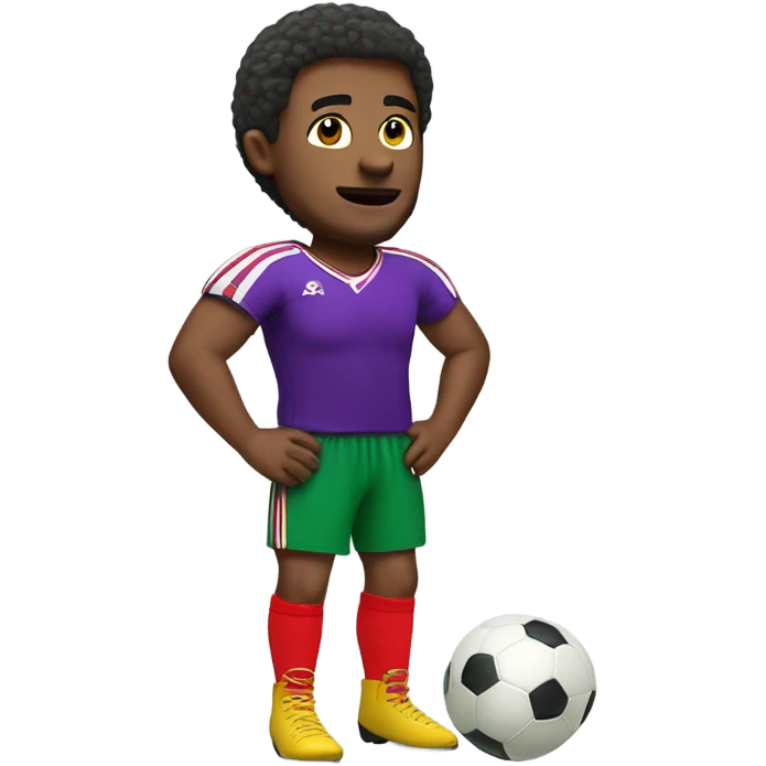 Football player with red shirt yellow shorts green socks and purple boots  emoji