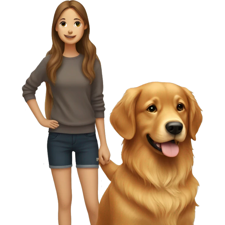 Red golden retriever with brunette girl emoji