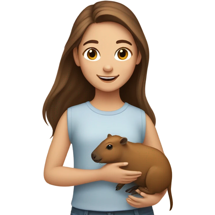 happy little girl young girl with brown hair holding capybara  emoji