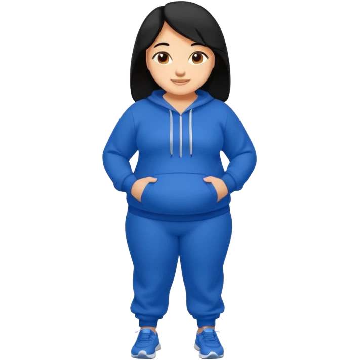 a pretty bratz tan girl who is very very fat . Hair color black. blue Jogging outfit emoji