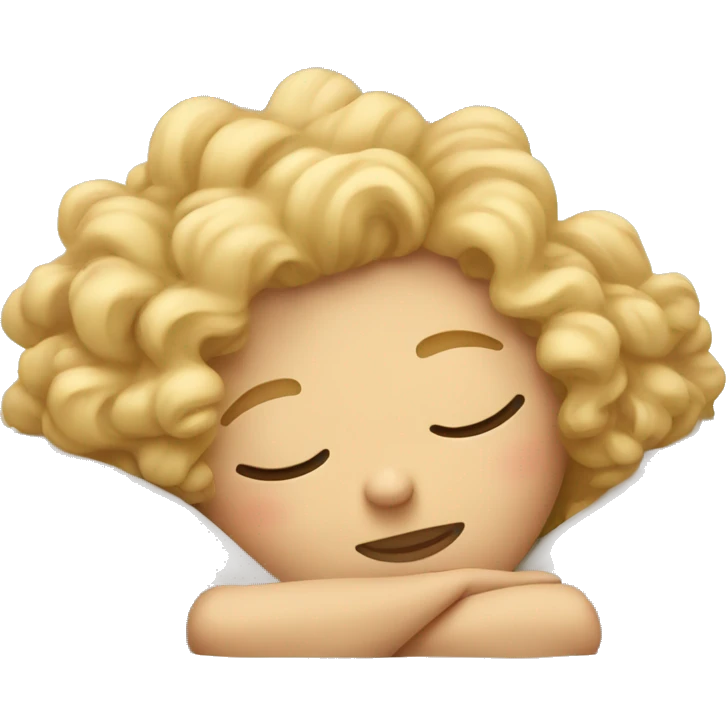 Blond curly girl sleeping in bed  emoji